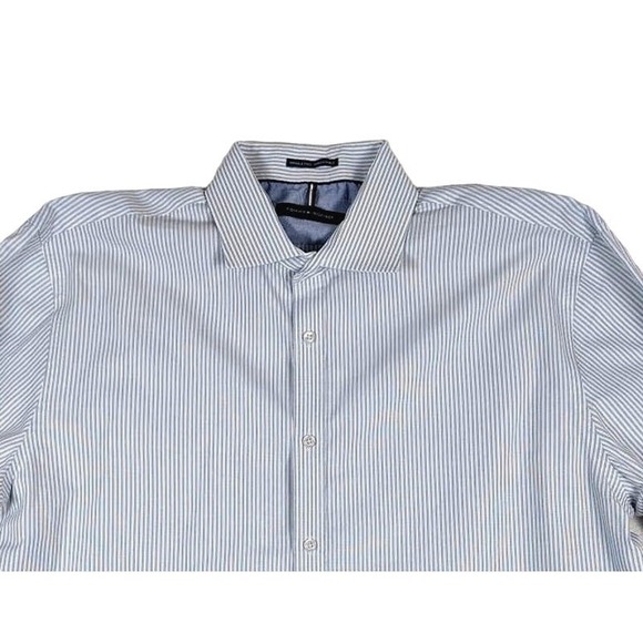 Tommy Hilfiger Gray & White Stripe Long Sleeve cotton shirt 17 32/33 Button Down - Picture 2 of 6